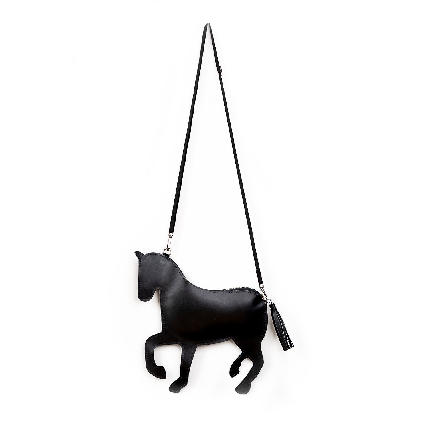Horsie Crossbody in Vegetable Tanned Black French Calf Leather