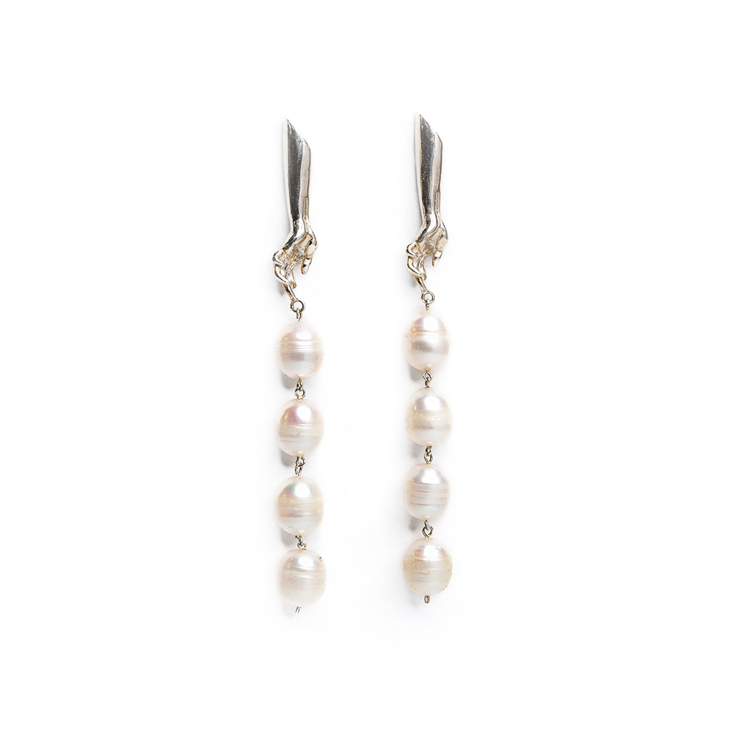 Mie Statement Earrings in Silver and Baroque Pearls
