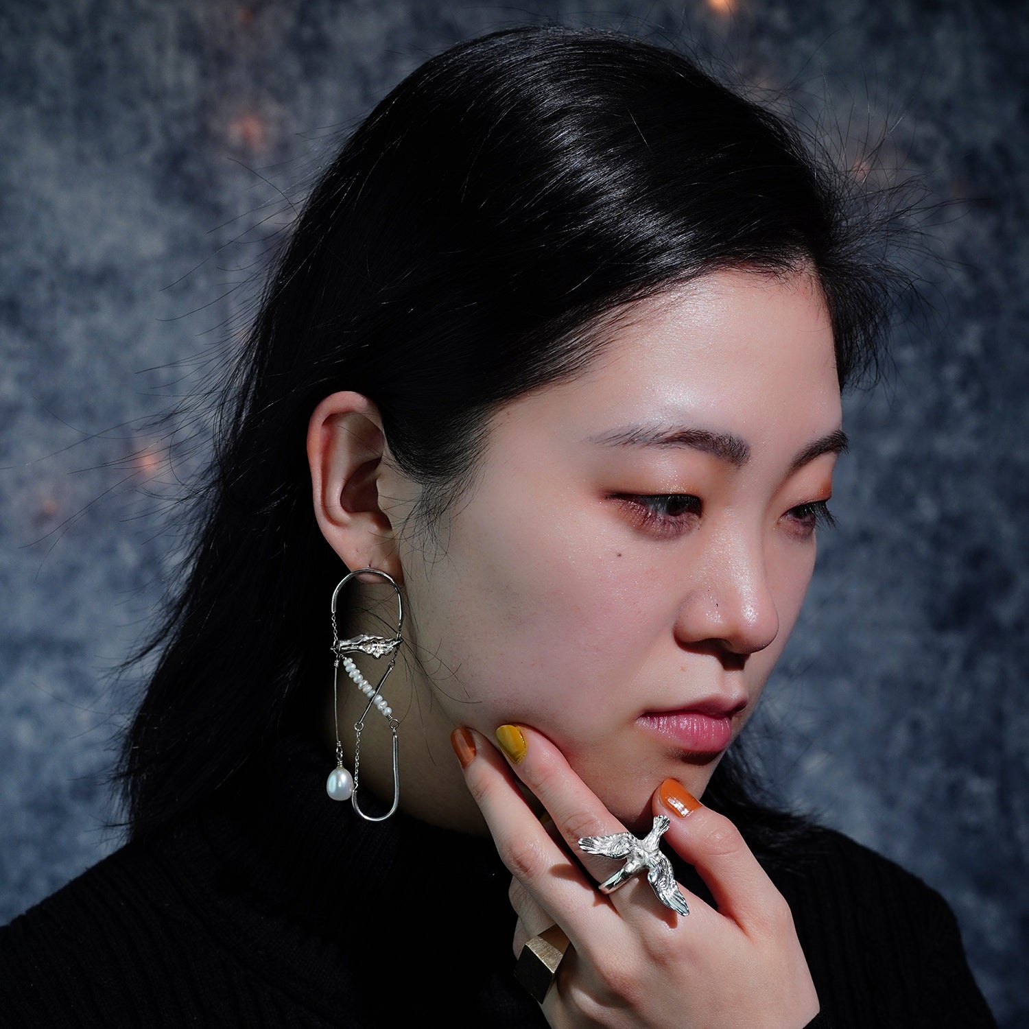 Osaka Asymmetric Statement Earrings in Silver and Baroque Pearls